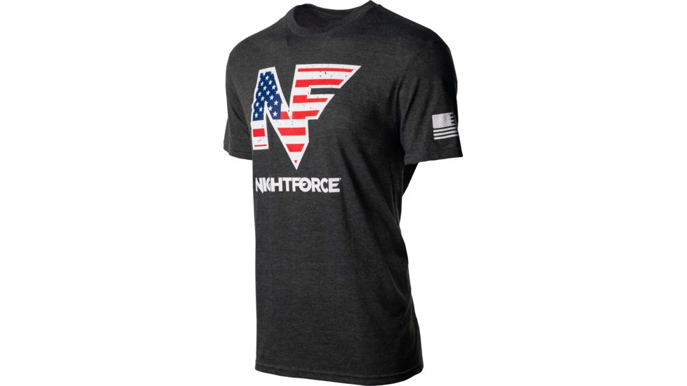 NightForce Mens T-Shirt, NF Flag Logo, Heather Grey, Medium, A535-M