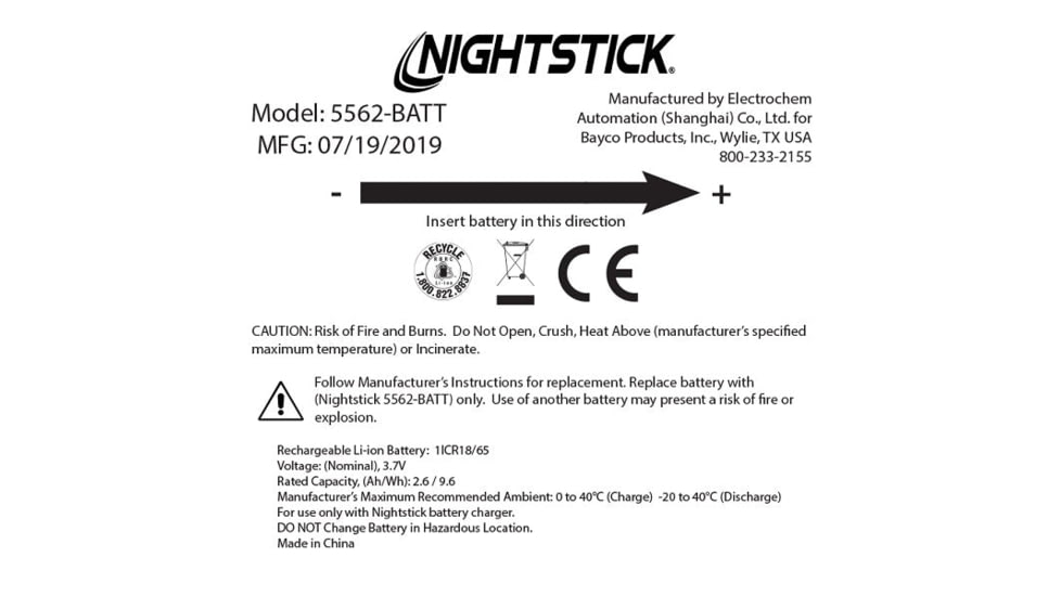 Nightstick Replacement Battery For Xpr-5562gx Headlamp - 5562-BATT