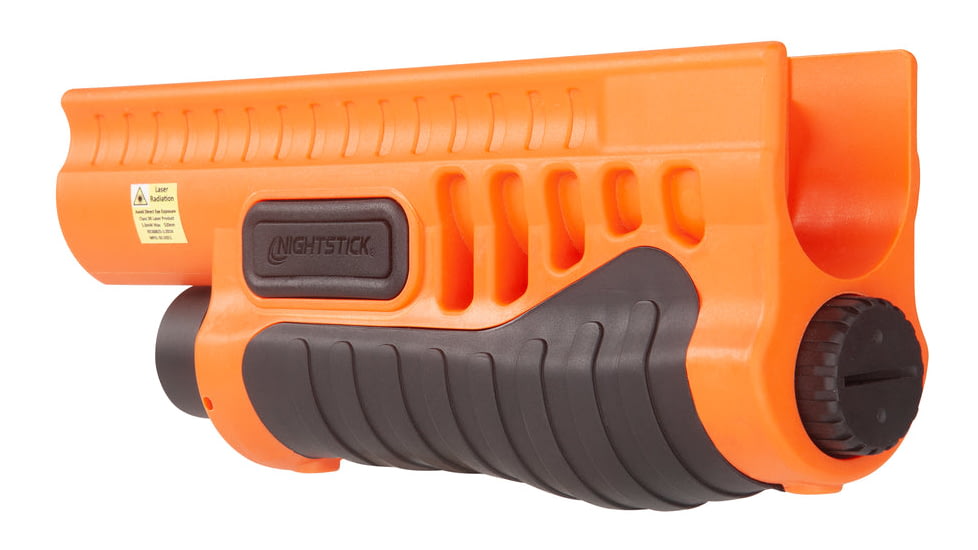 Nightstick Shotgun Forend Light For Mossberg 500/590/Shockwave w/ Green Laser, Less-Lethal Orange, SFL-12GL