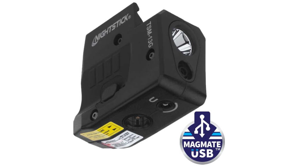 Nightstick TSM13G Subcompact LED Weapon Light, Lithium-ion Rechargeable, White, 175 Lumens, Black, TSM-13G