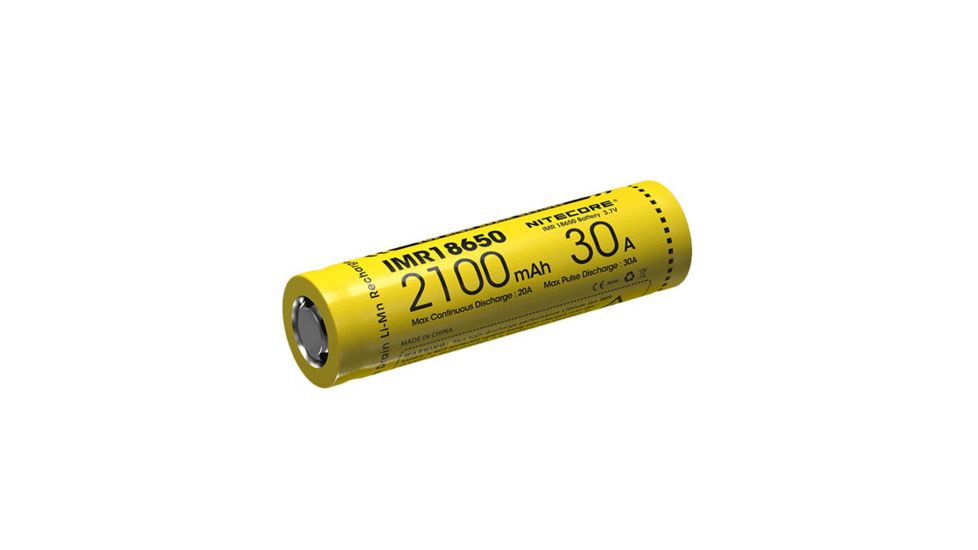 Nitecore IMR 18650 2100mAh 3.7V Unprotected 30A Li-Mn Rechargeable Flat Top Battery, Black, IMR18650-2100-30