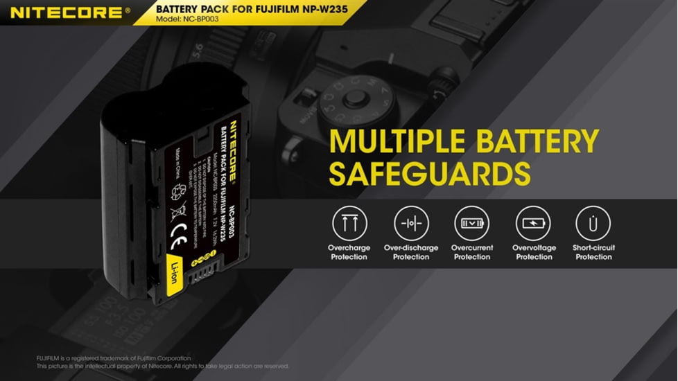 Nitecore NC-BP003 Camera Battery Compatible with Fujifilm NP-W235, Black, 6952506494569