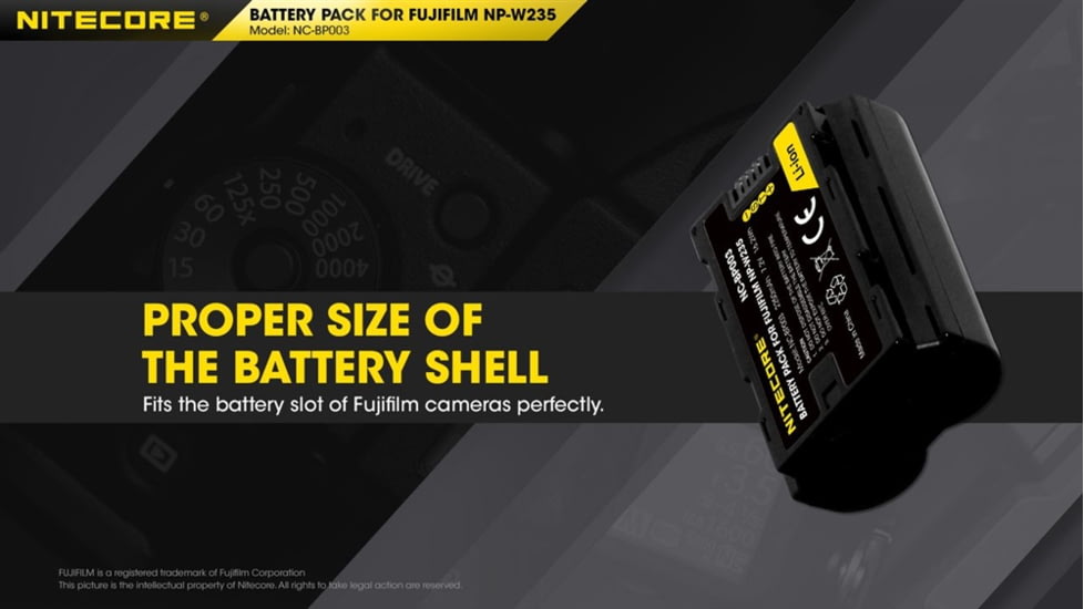 Nitecore NC-BP003 Camera Battery Compatible with Fujifilm NP-W235, Black, 6952506494569
