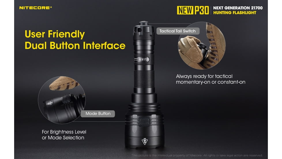 Nitecore NEW P30 Hunting Kit with LumenTac Offset Mount and AC USB Adapter, Black, 6952506405879