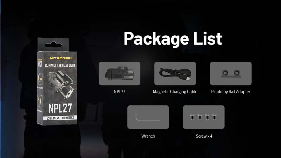 Nitecore NPL27 USB-C Rechargeable 650 Lumens LED Rail Mount Weapon Light