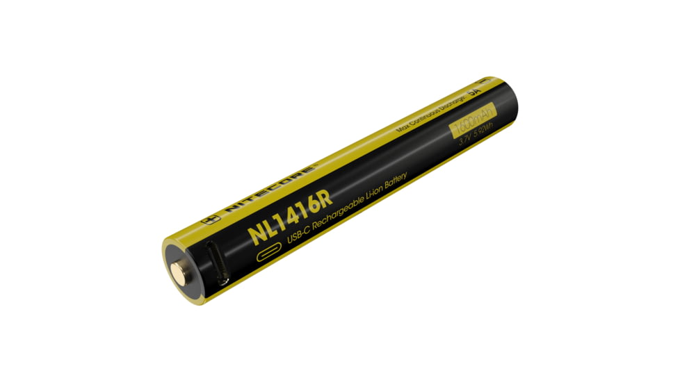 Nitecore NL1416R 1600mAh USB-C Rechargeable Battery for MT2A Pro, Black/Yellow, 6952506496471