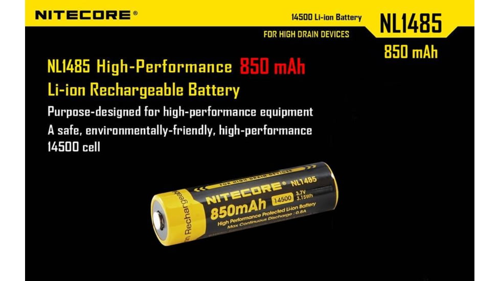 Nitecore NL1485 850mAh 14500 Rechargeable Battery, Yellow, 6952506492398