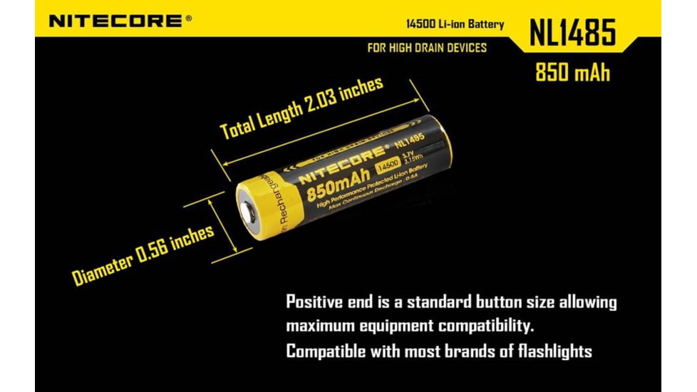 Nitecore NL1485 850mAh 14500 Rechargeable Battery, Yellow, 6952506492398