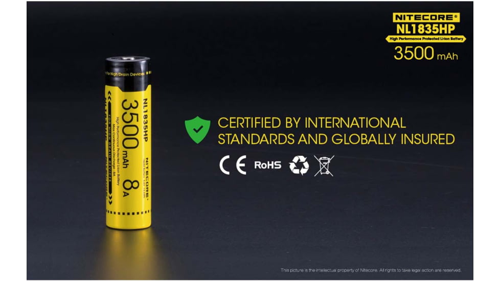 Nitecore NL1835HP 3500mAh High Performance Rechargeable 18650 Battery, Yellow, 6952506492343