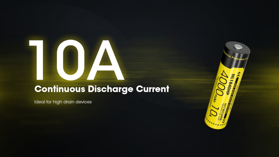 Nitecore NL1840HP 4000mAh Rechargeable 18650 Battery, Black/Yellow, 6952506496402