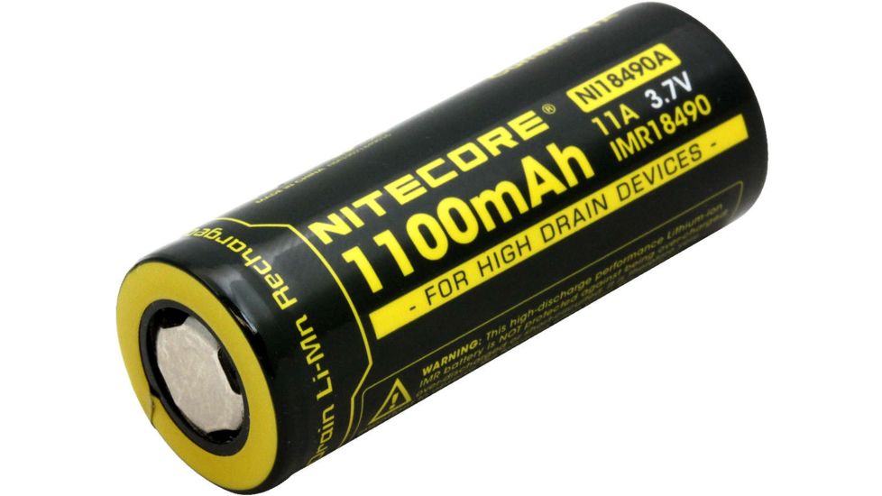 Nitecore NL18490A IMR 18490 1100mAh 3.7V Protected High-Drain 11A Lithium Manganese (LiMn2O4) Flat Top Battery, Boxed, Black NITECORE-NL18490A-FLAT