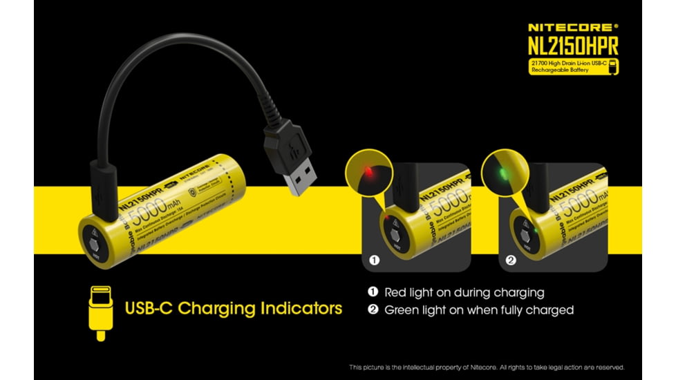 Nitecore NL2150HPR 5000mAh USB-C Rechargeable 15A 21700 Battery, Yellow, 6952506493739
