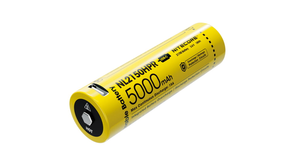 Nitecore NL2150HPR 5000mAh USB-C High Performance Rechargeable 21700 Battery, Yellow, 6952506493739