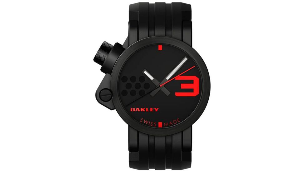 Oakley Transfer Case Quartz Watch, Stealth/Red Dial and Black Rubber Strap w/ Stealth Case 10-033