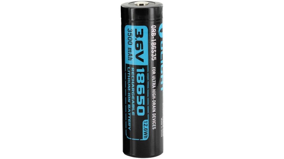 Olight 18650 3500mAh 3.6V Protected High-Drain 10A Lithium Ion Li-ion Button Top Battery - 1 Piece Retail Card, Black OLIGHT-18650-HDC-3500MAH-CARD