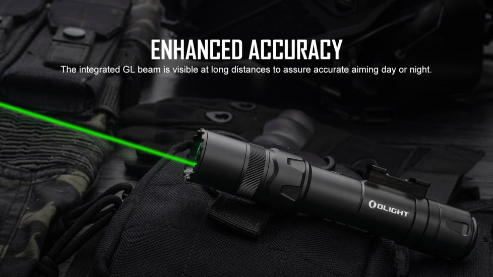 Olight Odin GL M Rechargeable Rail Mount Green Beam Combo LED Flashlight, White, 1500 Lumens, Black, FL-OL-ODINGLM-BK