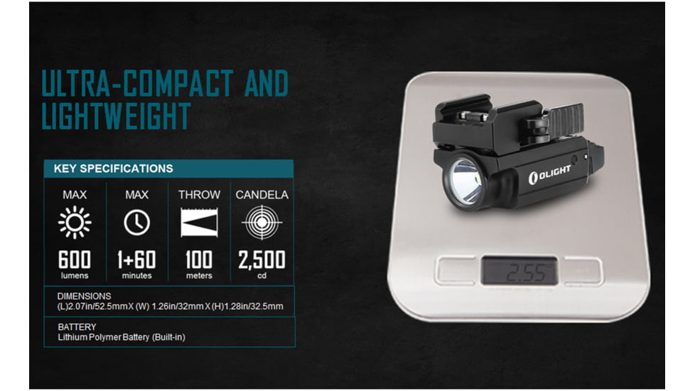 Olight PL-MINI 2 Valkyrie Rechargeable LED Flashlight, Cool White, 600 Lumens, Black, FL-OL-PL-MINI2-BK