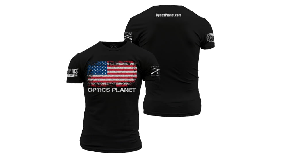 OpticsPlanet Exclusive Grunt Style American Flag T-Shirt Mens, Black, 3XL, 3001-Black-XXXL