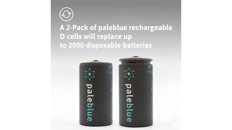Pale Blue Earth Pale Blue Smart Lithium Ion USB Rechargeable D Batteries 2 Pack, Gray, PB-D-C