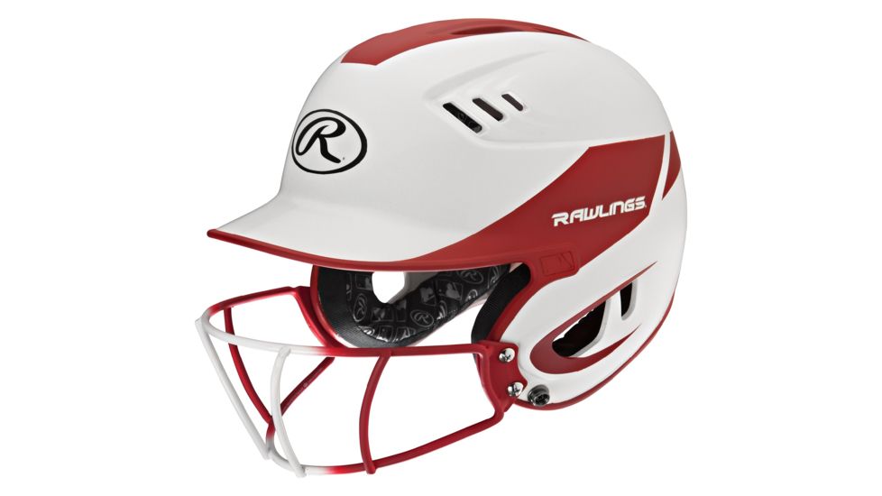 Rawlings Velo Junior 2-Tone Home Softball Helmet w/Mask, Red 1007752