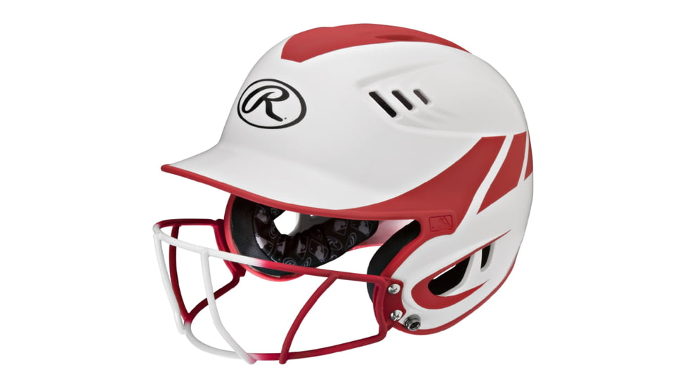 Rawlings Velo Senior 2-Tone Home Softball Helmet w/Mask, Red 1007761