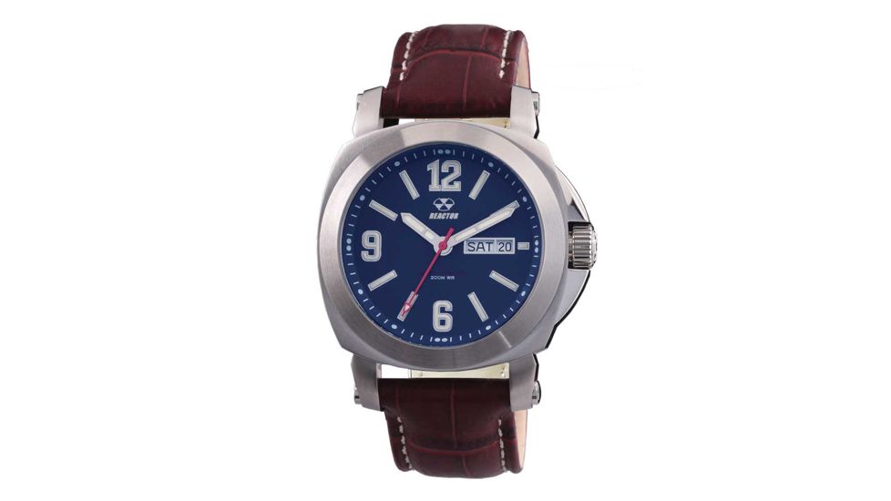 REACTOR Fermi Men's Watch, Burgundy Leather Strap, Matte Navy Dial, Medium 48303