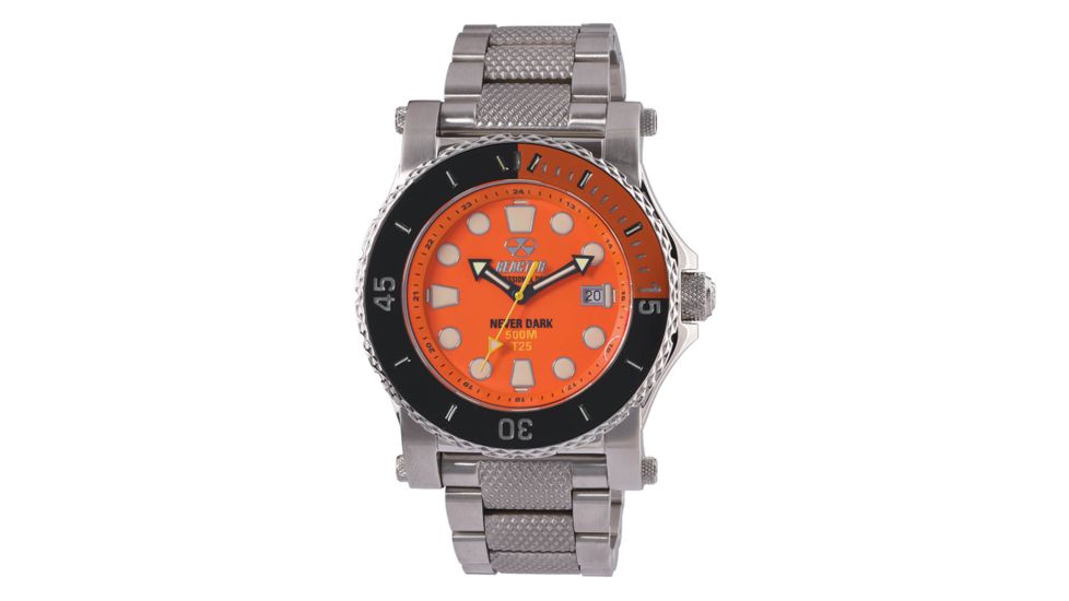 REACTOR Polaris Men's Watch with Never Dark Illuminated Dial, Stainless Case and Bracelet, Orange Dial, Medium 42008
