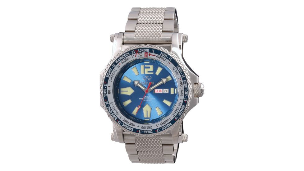REACTOR Proton World Men's Watch with Never Dark Illuminated Dial, Stainless Steel Bracelet, Bright Blue Dial, Medium 91603