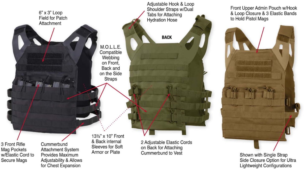 Rothco Lightweight Plate Carrier Vest, Black, 55891-Black