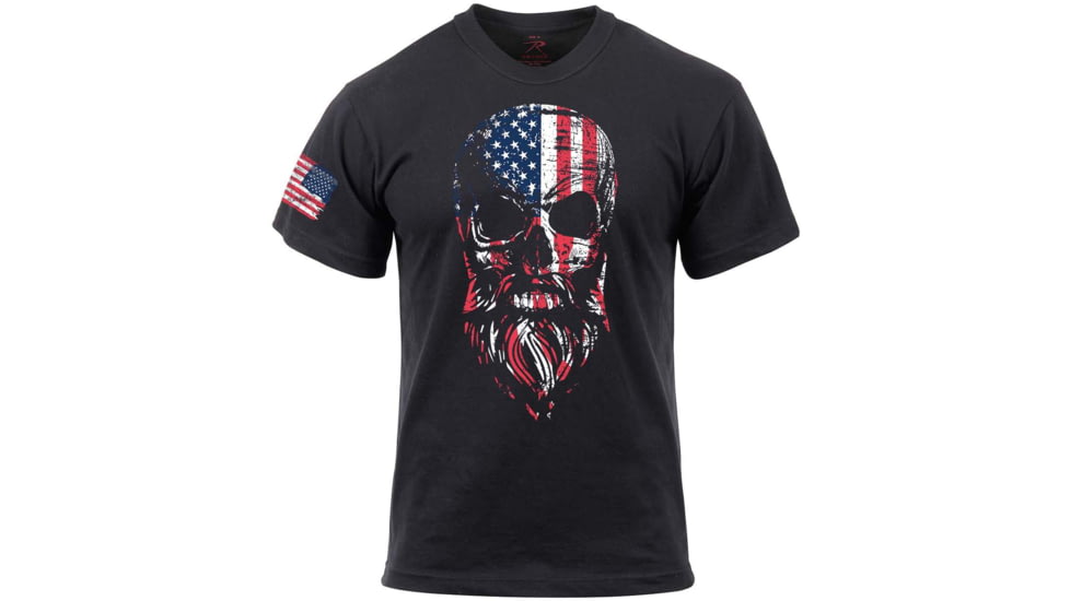 Rothco US Flag Bearded Skull T-Shirt, Black, Small, 10812-Black-S