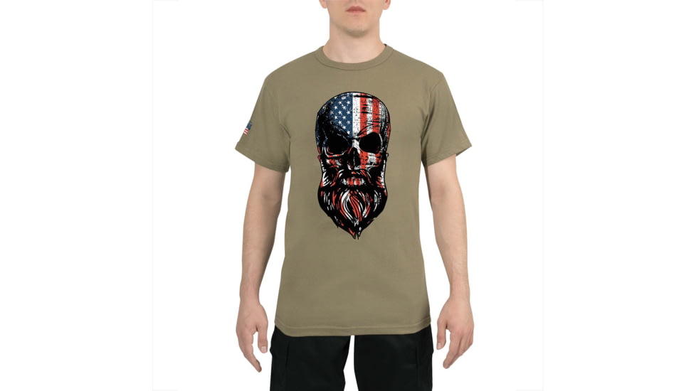 Rothco US Flag Bearded Skull T-Shirt - Mens, Coyote Brown, Small, 10822-CoyoteBrown-S