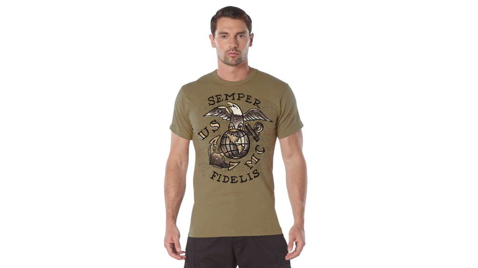 Rothco USMC Semper Fidelis T-Shirt - Men's, Coyote Brown, 2XL, 11781-CoyoteBrown-2XL