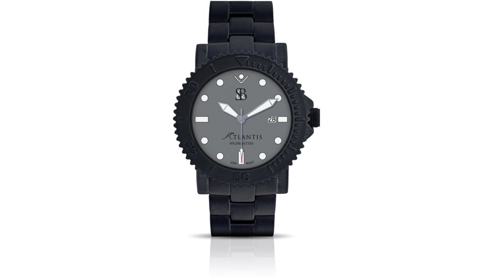 Smith &amp; Bradley Watches Atlantis Automatic Dive Watch, Black Case/Gray Dial, 44mm, ATL202