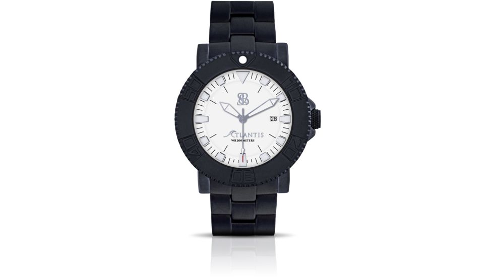 Smith &amp; Bradley Watches Atlantis Pro Automatic Watch, Black Case/White Dial, 44mm, ATPR203