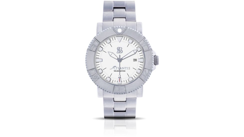 Smith &amp; Bradley Watches Atlantis Pro Automatic Watch, Silver Case/White Dial, 44mm, ATPR103