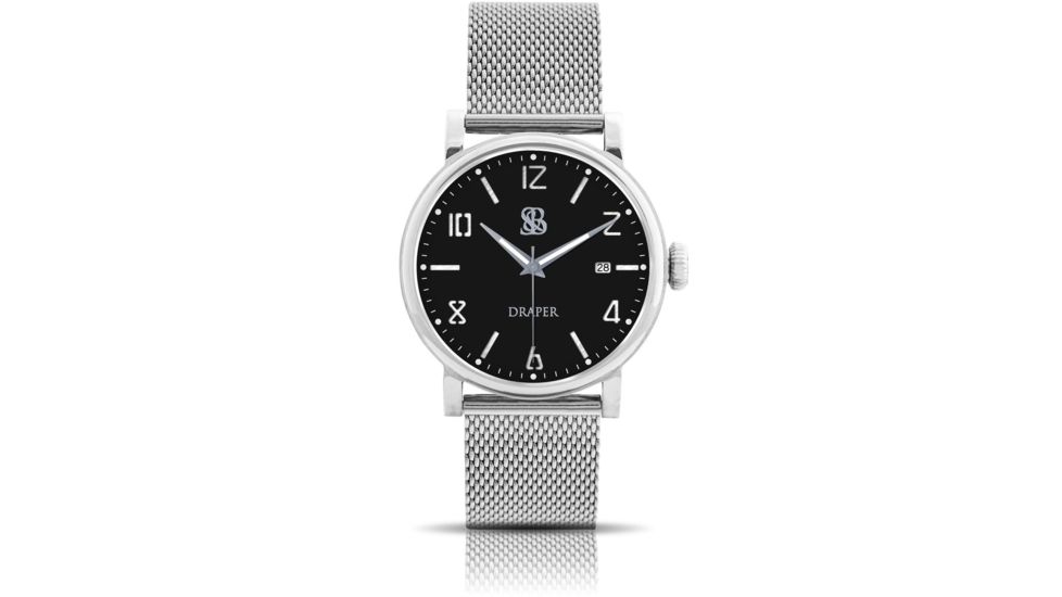 Smith &amp; Bradley Watches Draper Automatic Watch, Silver Case/Black Dial, 42mm, DRP101