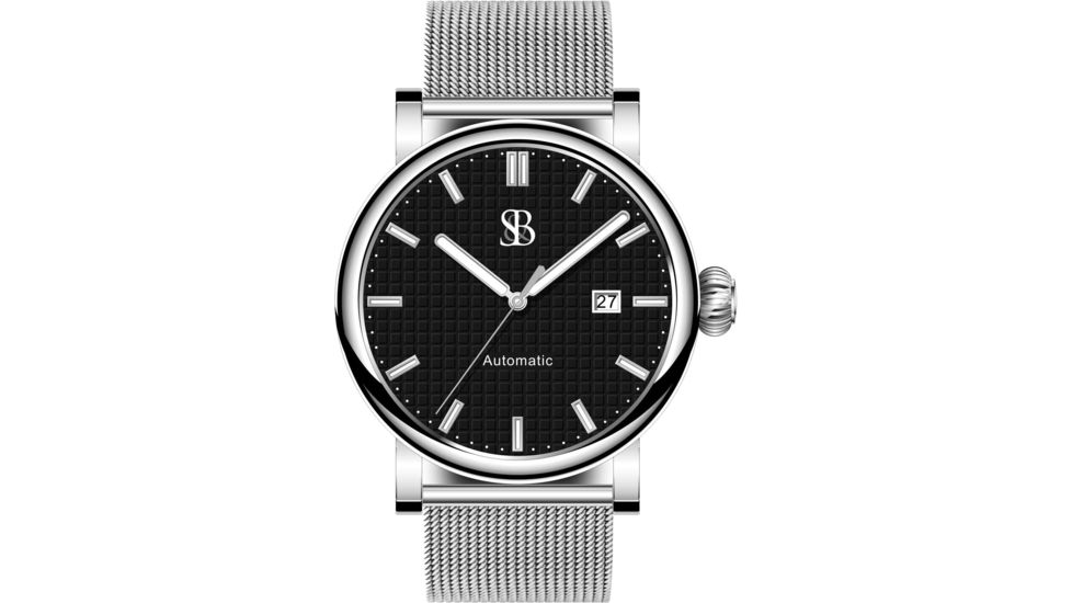 Smith &amp; Bradley Watches Skyline Automatic Watch, Silver Case/Black Dial, 42mm, SKY101