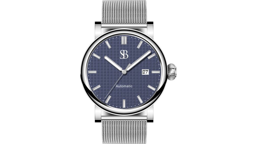 Smith &amp; Bradley Watches Skyline Automatic Watch, Silver Case/Blue Dial, 42mm, SKY103
