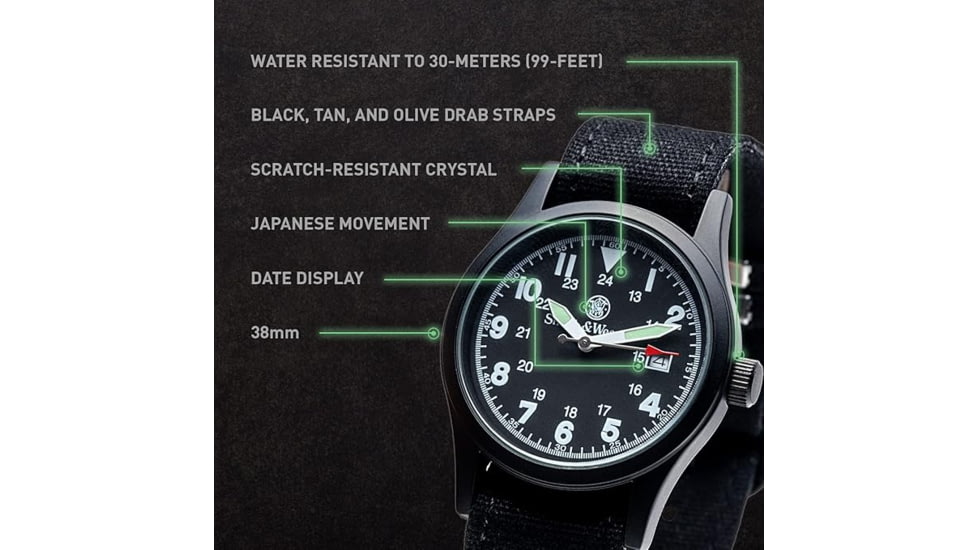 S&amp;W Smith &amp; Wesson Military Watch, Black, SWW1464BK