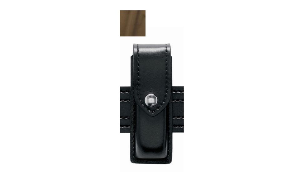 Safariland 76 Single Mag Pouch, Double Stacked 9mm Mags Gl17, 22, STX Tactical Coyote Brown For Shroud W/ Black Plastic Snap, Ambi Shroud Mount 76-83-763PBL