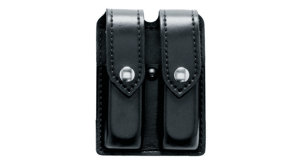 Safariland 77 Double Mag Pouch, Glock 20 10mm 4.6in., Glock 21 .45 Cal., STX Plain Black W/ Brass Snap Closure 77-383-41B
