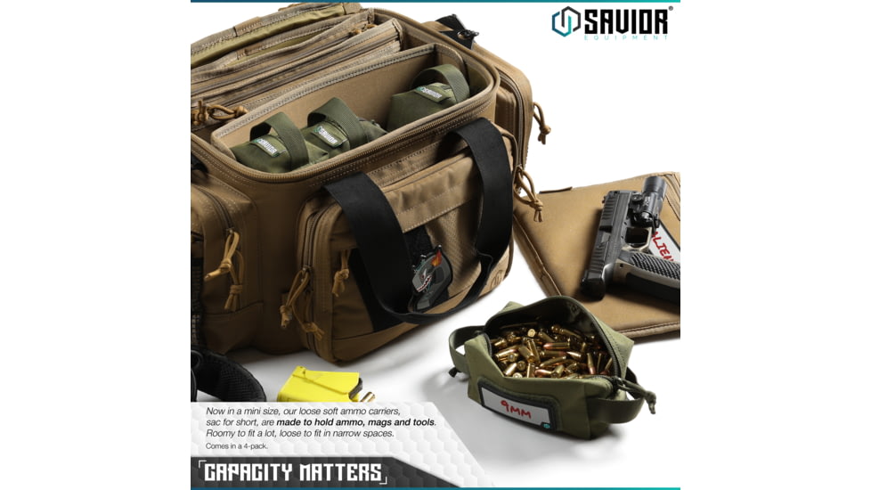 Savior Equipment Mini Loose Sac Soft Ammo Carrier, 4 Pack, Tiger Stripe, 6.75in x 3.25in x 3in, Tiger Stripe, 6.75in x 3.25in x 3in, SP-AMST-4PMINI-TIGR