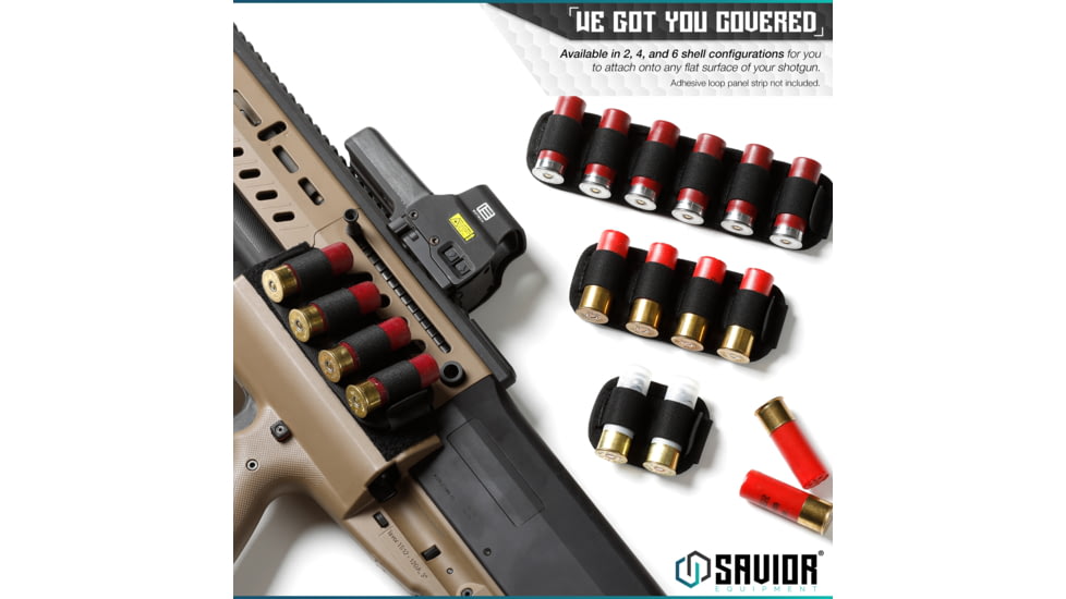 Savior Equipment Shotgun Shell Cards - 4 Rounds, Black, 2.25in x 5.63in, Black, 2.25in x 5.63in, MP-TNS-12G-QUAD-2P-BK