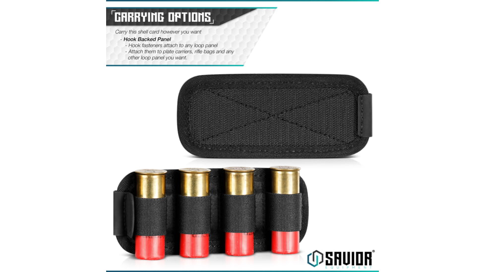 Savior Equipment Shotgun Shell Cards - 4 Rounds, Black, 2.25in x 5.63in, Black, 2.25in x 5.63in, MP-TNS-12G-QUAD-2P-BK