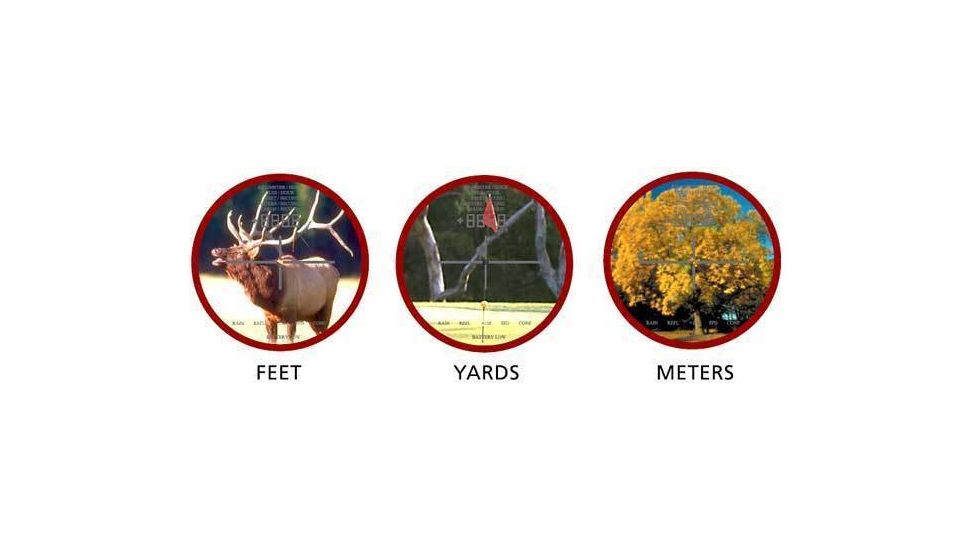 Simmons 800 Rangefinder  displays distance in Feet, Yards or Meters