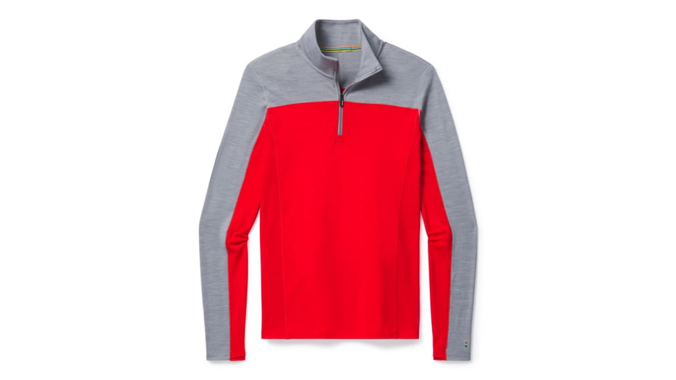 Smartwool Merino Sport 250 Long Sleeve 1/4 Zip - Mens, Light Gray Heather/Cardinal Red, Extra Large, SW019024E76-XL