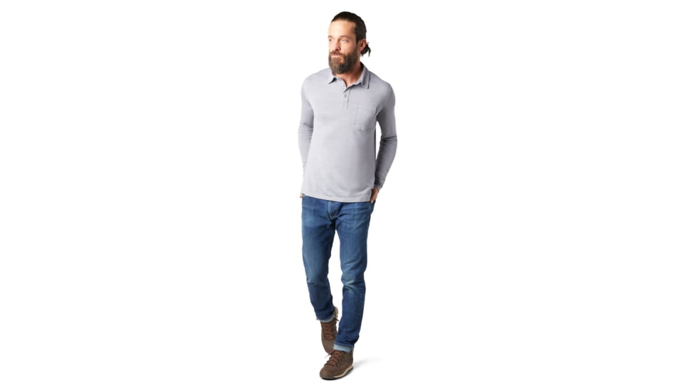 Smartwool Merino Sport 250 Long Sleeve Polo - Mens, Light Gray Heather, Extra Large, SW016297545-XL