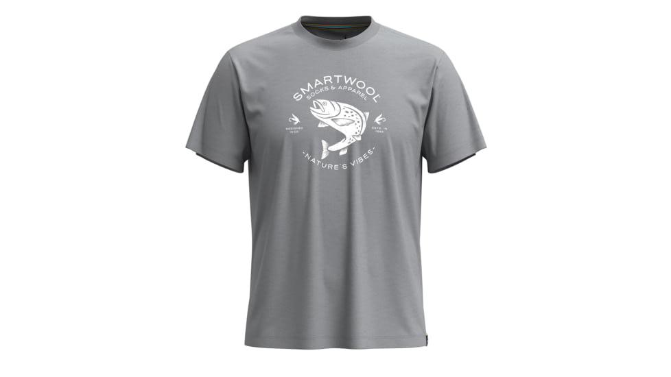 Smartwool Trout Fishing Short Sleeve Graphic Tee, Light Gray Heather, Large, SW002596545100L000