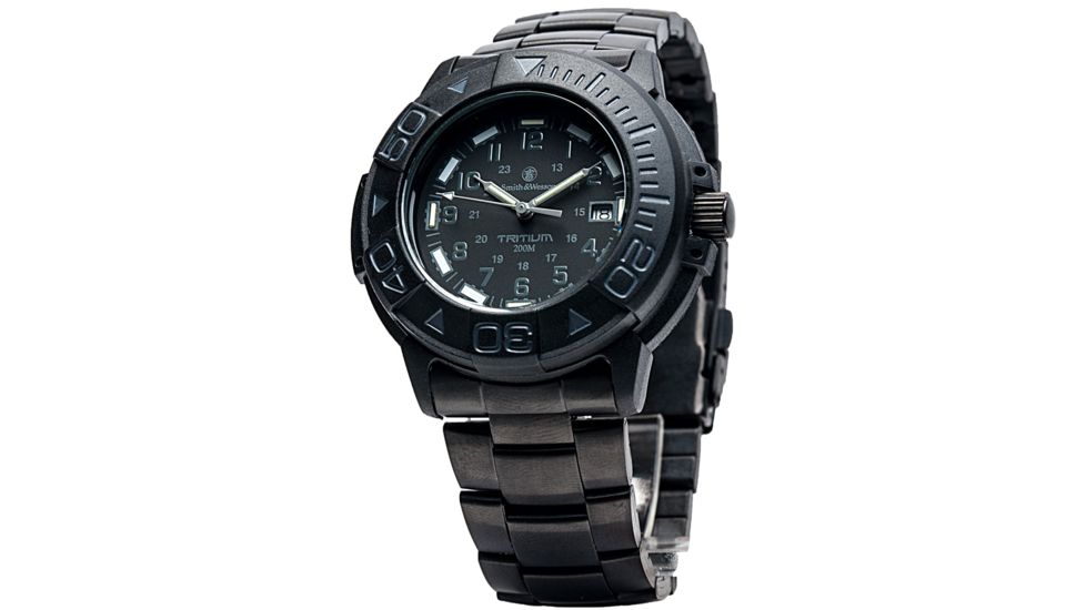 Smith and Wesson Diver Watch w/ Metal and Rubber Strap, Black/Black SWW-900-BLK