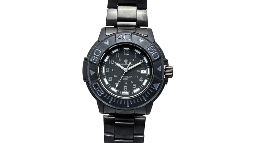 Smith and Wesson Diver Watch w/ Metal and Rubber Strap, Black/Black SWW-900-BLK